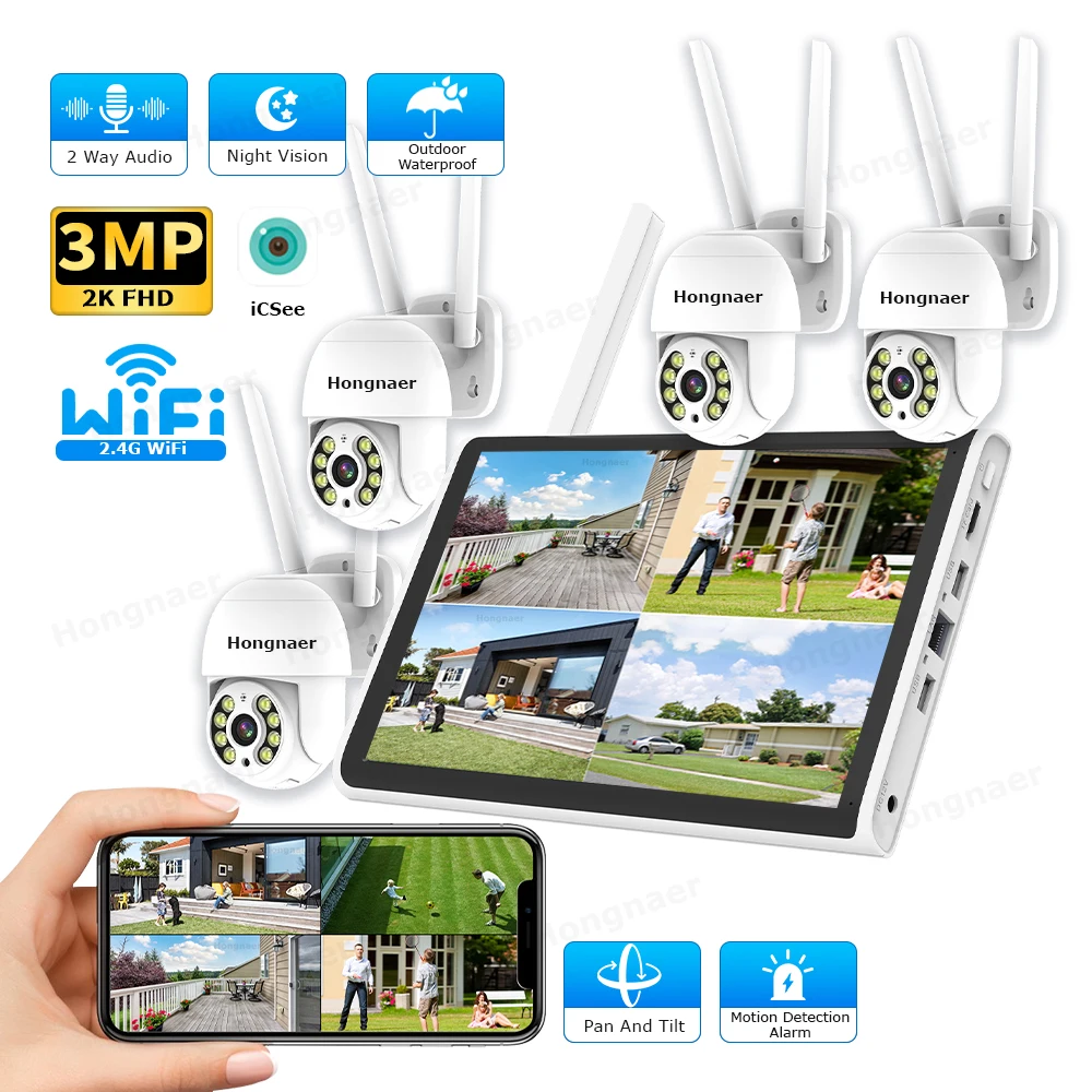 Home Security Wireless Cameras - 2026 Hongnaer 3MP 4-Kanal WLAN IP