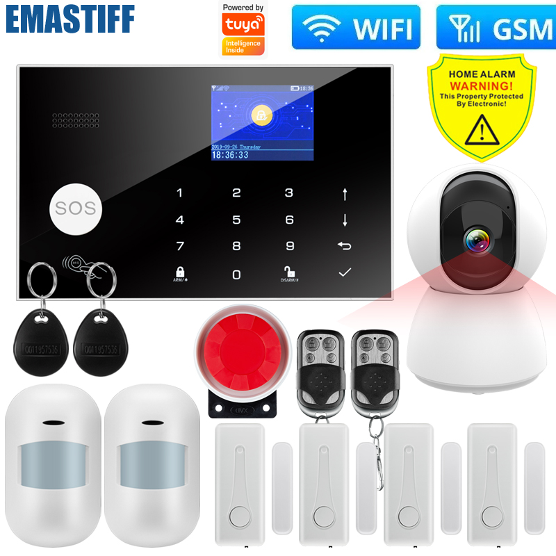 Home Zone Security App - Drahtloses WLAN-GSM-Hausalarmsystem mit Bewegungsmelder, unterstützt Tuya/Smart