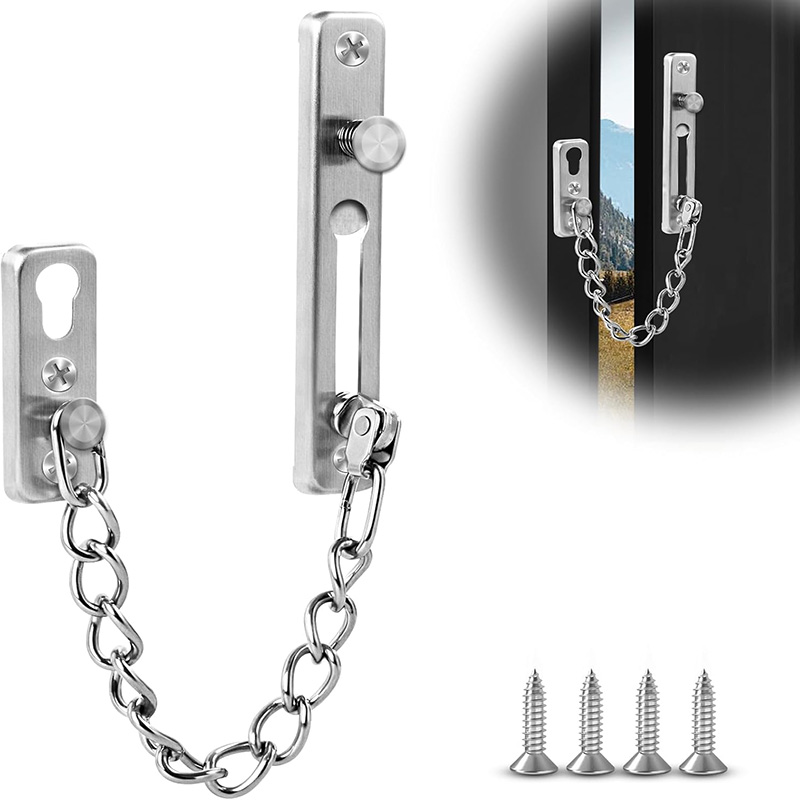Door Chain Guard - Edelstahl-Türkettenschloss mit Feder, Sicherheitsverriegelung für Haus-